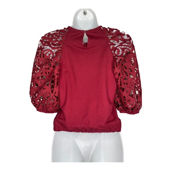 Anthropologie DOLAN Lace-Sleeve Sweatshirt Wine XXS - Picture 8 of 8